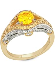 Gemesis Created Diamond, Vivid Fancy Orange Yellow, Vintage 80s Cut 0.81 Ct Center & 0.81 TCWT Yellow & White Accent Diamonds with Surprise Stones, 14Kt T/T, Ring, 1.72 TCWT