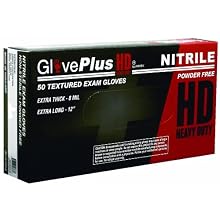 Ammex GlovePlus HD Exam Grade Heavy Duty Nitrile Glove, Powder Free, 12" Length, 4 mils Thick