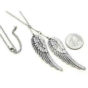 Buy Beautiful Double Angel Wings Charm Necklace ~ Bright Silver or Antique Finish by Necklaces Ks Charming Designs
