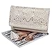 b.m.c BMC Womens Perforated Cut Out Gold Accent Foldover Pouch Fashion Clutch Handbag