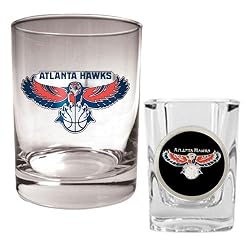 Atlanta Hawks NBA Rocks Glass & Square Shot Glass Set - Primary Logo