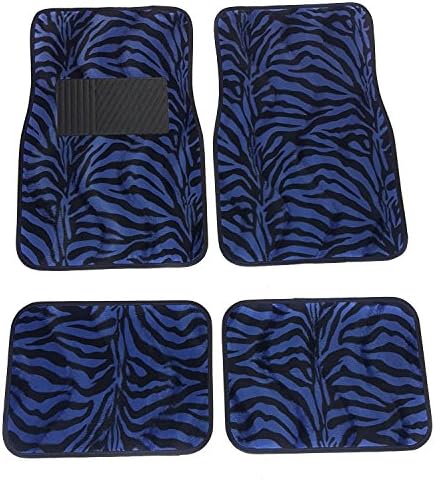 APZONA Multi Season Carpet Floor Mats 4pc Set Black and Blue Zebra Stripe Fit Most Vehicles