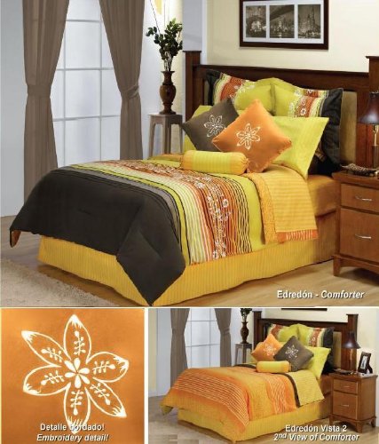 Lugano Stripes Flower Comforter Sheets Bedding Set Twin 8 Pcs