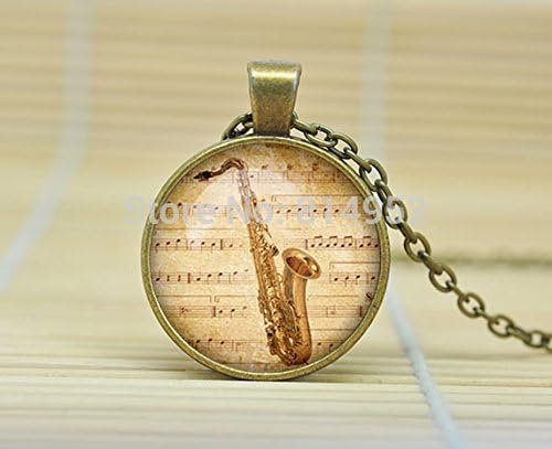 VintaStore Art Glass Necklace Saxophone Necklace Saxophone Pendant Saxophone Jewelry Music Necklace Hipster Jewelry A1021