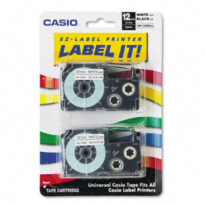 Casio - Tape Cassettes For Ez-Label Printers, 1/2", Black/White, 2/Pack Csoxr12We2S
