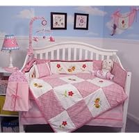 SoHo Pink Suede Butterflies Garden 10pcs Baby Crib Bedding Set