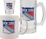 New York Rangers Glassware Set: 3D Logo Tankard, Coffee Mug, Shot Glass