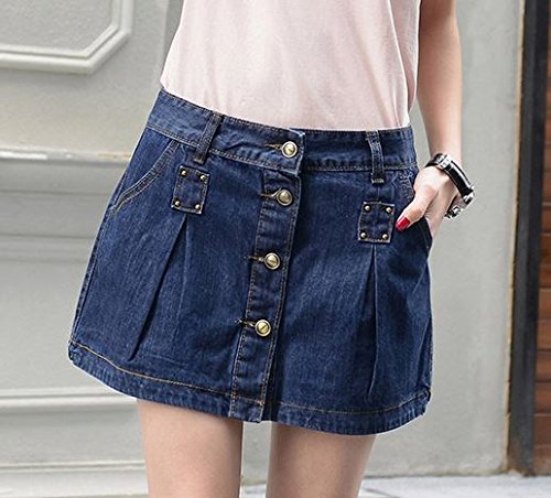 (ALLURE) デニム 台形 ミニ スカート フロントボタン ブルー AF0510