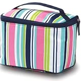 Navy Pink Stripe Makeup Train Case