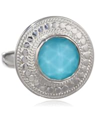 Anna Beck Designs "Gili" Sterling Silver Wire-Rimmed Turquoise Disc Ring