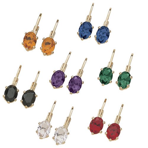 Seven Pairs of Color Crystal Latchback Earrings