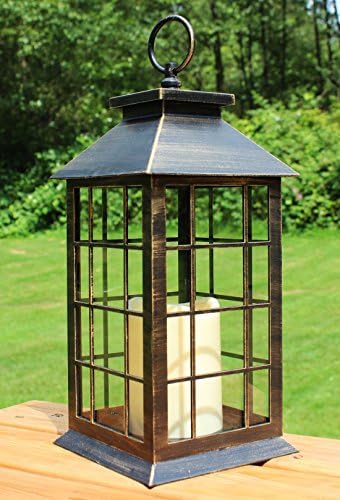Seraphic Country Style Farmhouse Rustic Metal Lanterns with Flickering Flameless LED Candle, Brushed Bronze