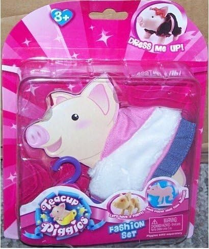 Teacup Piggies Fashion Set W Denim Skirt and Pink Fur Hoodie