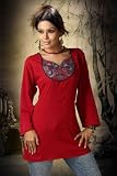 Red Poly Crepe embroidered Indian Tunic Kurti
