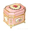Jewelry Box, Octagonal Shape Victorian Floral Musical Box, Pastel Pink