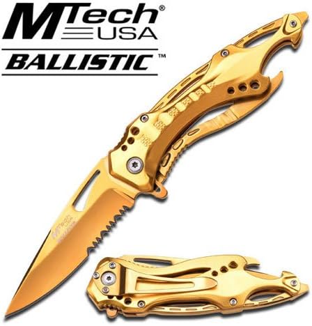 MTech Sports Spring Assisted Knife - Gold Titanium Coated