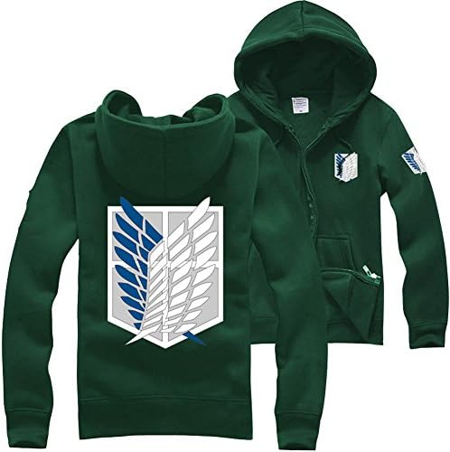 Unisex Attack on Titan Long Sleeve Hoodies Sweater Jacket Costume Coats (S, Green)