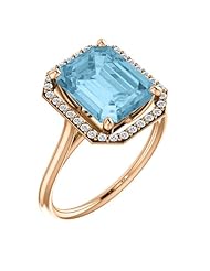 18K Rose Gold 10.00x8.00mm Emerald Cut Aquamarine and Diamond Halo-Style Ring -- LIFETIME WARRANTY