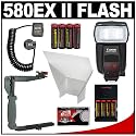 Canon 580EX II Speedlite Flash + 8 Batteries & Charger + Flash Bounce Reflector + Precision Design E-TTL Flash Cord + Stroboframe 350 Flash Bracket for Canon EOS Rebel XT, XTi, XS, XSi, T1i, 50D, 40D, 5D SLR Digital Cameras