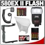 Canon 580EX II Speedlite Flash + 8 Batteries & Charger + Flash Bounce Reflector + Precision Design E-TTL Flash Cord + Stroboframe 350 Flash Bracket for Canon EOS 7D, 5D, 60D, 50D, Rebel T3, T3i, T2i, T1i, XS Digital SLR Cameras