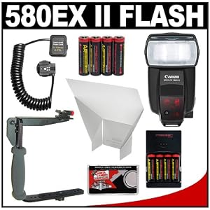 Canon 580EX II Speedlite Flash + 8 Batteries & Charger + Flash Bounce Reflector + Precision Design E TTL Flash Cord + Stroboframe 350 Flash Bracket for Canon EOS Rebel XT, XTi, XS, XSi, T1i, 50D, 40D, 5D SLR Digital Cameras Canon 580EX II Speedlite Flash + 8 Batteries & Charger + Flash Bounce Reflector + Precision Design E-TTL Flash Cord + Stroboframe 350 Flash Bracket for Canon EOS Rebel XT, XTi, XS, XSi, T1i, 50D, 40D, 5D SLR Digital Cameras