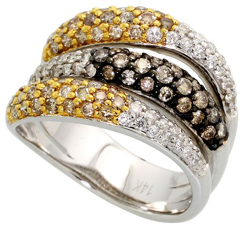 14k White Gold Ring, w/ 1.50 Carats White & Chocolate Brilliant Cut Diamonds, 1/2 in. (13mm) wide