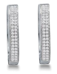 10K Yellow and White Two Tone Gold Micro Pave Set Round Diamond Hoop Earrings - (1/4 cttw)