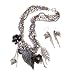Gun Metal and Faux Pearl Leaf Charm Statement Necklace and Earrings Set Fashion Jewelry