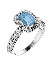 18K White Gold 7.00x5.00mm Emerald Cut Sky Blue Topaz and Diamond Ring -- LIFETIME WARRANTY