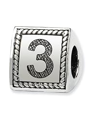 Sterling Silver Number 3 Triangle Block Charm Bead Fits Pandora Chamilia Biagi Bracelet