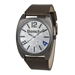 Bench Gents Silver Sunray Dial Brown Strap Watch