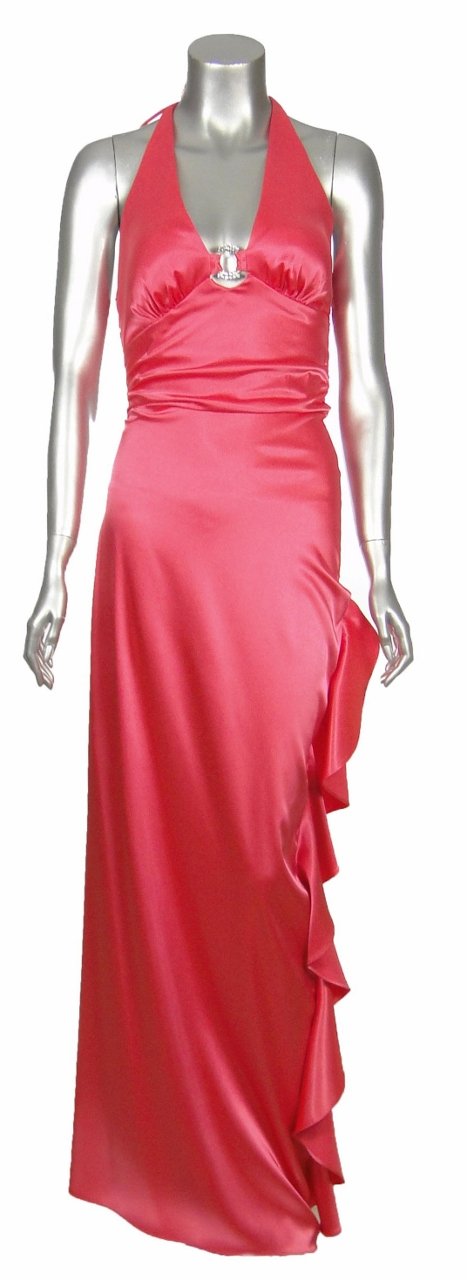 Blondie Nites by Linda Bernell Long Pink Satin Halter Dress Gown