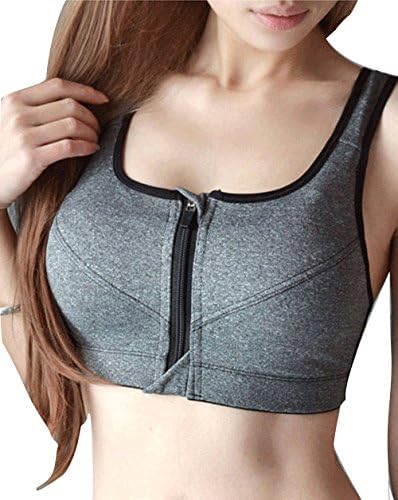 Purchase (TM) Women's Workout Front Zipper Padded Yoga Sports Bra (X-Large, Gray)