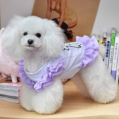 Binmer(TM)Dog Clothes Pet Dogs Nail bead Clothes Pet Dog Clothing Fly sleeve Chiffon Dog Skirt (Purple, S)