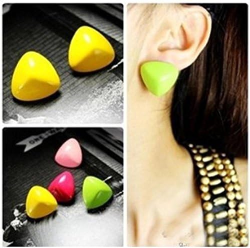 JuliesDeal F147 summer cool color solid metal drops of oil fluorescence triangle earrings earrings personality rivet