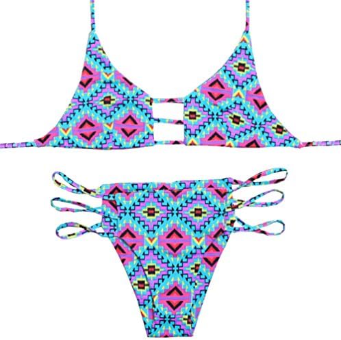 LRDW Women's Bikini Retro Bead Padded Halter-neck Two Piece Swimwear