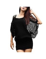 Sexy Polyester Round Neck Off the Shoulder Elbow Length Sleeves Tank Sheath Cutout Mesh Mini Dress 