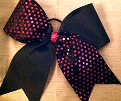 Cheer BOW - Red Sequins on Fuzzy Black Fabric