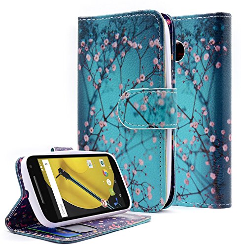 Moto E LTE (2nd Generation, 2015) Case, NageBee - Moto E 2nd Design Dual-Use Flip PU Leather Fold Wallet Pouch Case case Premium Leather Wallet Flip Case for Moto E LTE 2nd Generation, 2015 (Wallet plum blossom)