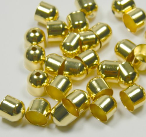 100 Cord Tips/caps, Gold-plated Brass, 8x8mm Outside Diameter with 7mm Inside Diameter. Sold Per Pkg of 100.