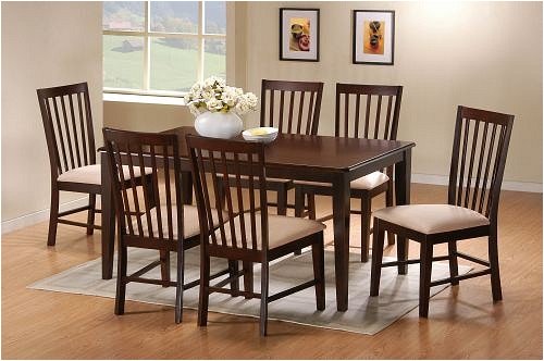 7pc Contemporary Style Cherry Finish Dining Table and Chair Set