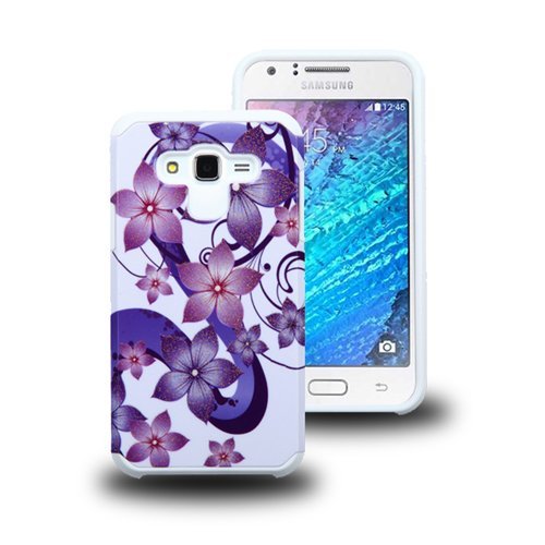 LUXCA Hybrid Dual Layer Defender Armor Case for Samsung galaxy J7 - Purple Hibiscus