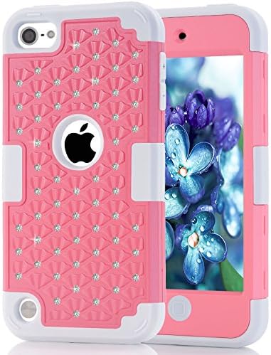 iPod Touch 5 Touch 6 Case,Durable 3in1 PC+Silicone Design Bumper Slim Crystal Bling Hybrid Armor Case fit for iPod Touch 5 Touch 6 Generation (Rose/Grey)