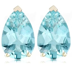 14k White Gold 9x6mm Aquamarine Pear Cut Stud Earrings by