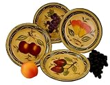4 DINNERWARE PLATES, 8" plates TUSCANY FRUIT DECOR