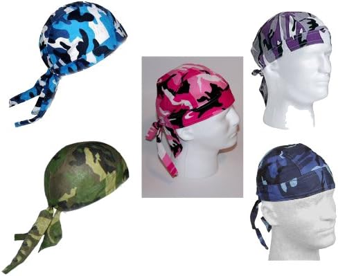 Camouflage Assortment Skull Caps Durag 5 Purple Pink Red Black White Green Blue