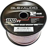 GLS Audio Premium 12 Gauge 100 Feet Speaker Wire - True 12AWG Speaker Cable 100ft Clear Jacket - High Quality 100' Spool Roll 12G 12/2 Bulk