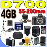 Nikon D700 12.1MP Digital SLR Camera Body PLUS Nikon 55-200mm f/4-5.6G ED AF-S DX Nikkor Zoom Lens PLUS 4GB Compact Flash Memory Card - Extra Lithium Ion Battery - 3pc Filter Kit - Aluminum Hard Case - External Flash - D700 (25444) BigVALUEInc Accessory Saver Bundle + MORE!