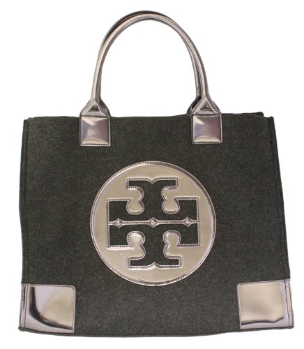 Tory Burch Leather and Flannel Ella Tote Coconut Melange Anthracite