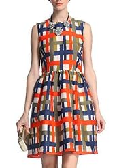 Sleeveless Pleated Checkered Print  Dress